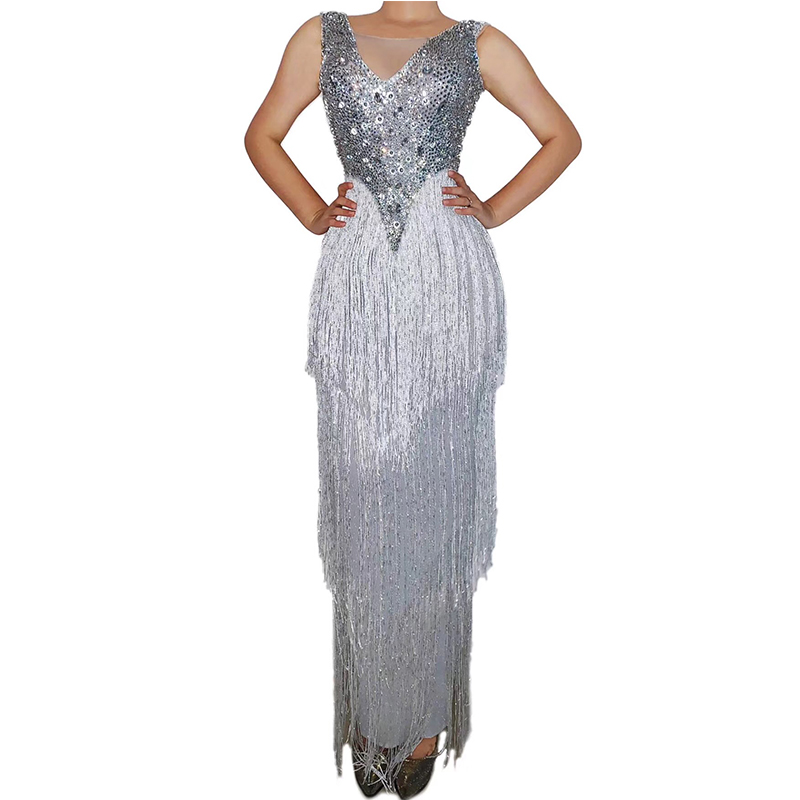New Silver Rhinestones Fringe Dress Bar DS Dance Women Singer Stage Outfit Evening Birthday Sleeveless Celebrate Dresses DT1921, As picture
New Silver Rhinestones Fringe Dress Bar DS Dance Women Singer Stage Outfit Evening Birthday Sleeveless Celebrate Dresses DT1921, As picture