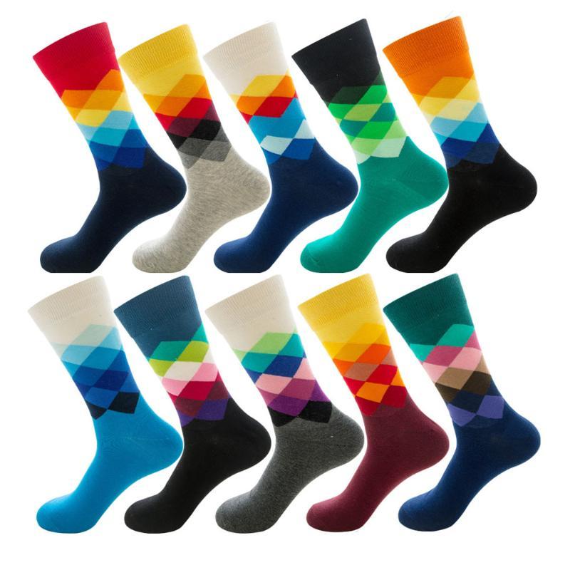 10 pairs colorful mens socks hiphop skateboard happy combed cotton funny crew socks for christmas gift calcetines de hombre