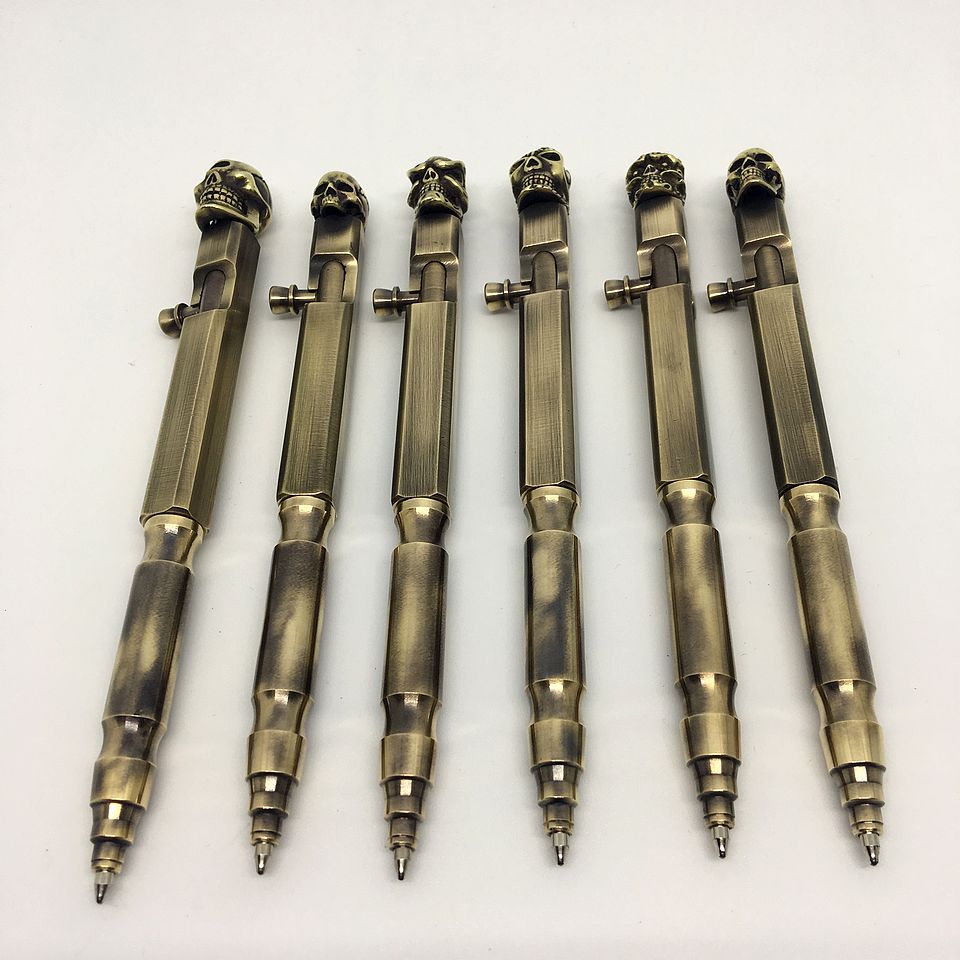6 Style Handmade Pen Brass Skull Creative Retro Bolt Type Tactical Ballpoint Pen, B style
6 Style Handmade Pen Brass Skull Creative Retro Bolt Type Tactical Ballpoint Pen, B style