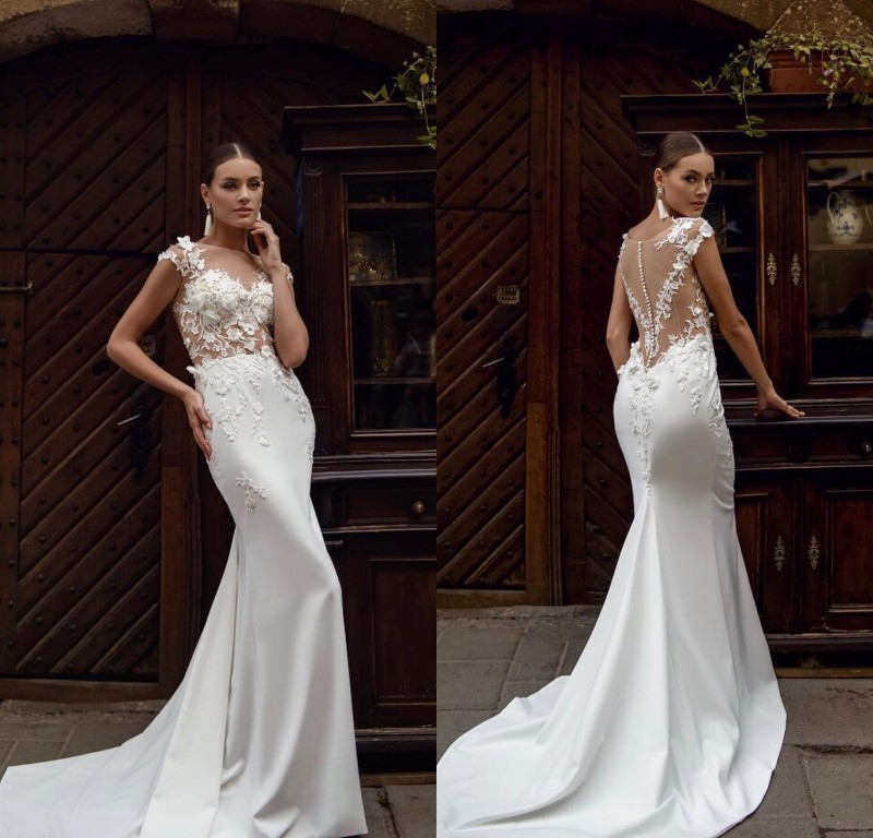 2020 Mermaid Wedding Dresses Jewel Neck Satin Applique Pearls Wedding Dress Sweep Train Vestidos De Novia, Daffodil
2020 Mermaid Wedding Dresses Jewel Neck Satin Applique Pearls Wedding Dress Sweep Train Vestidos De Novia, Daffodil