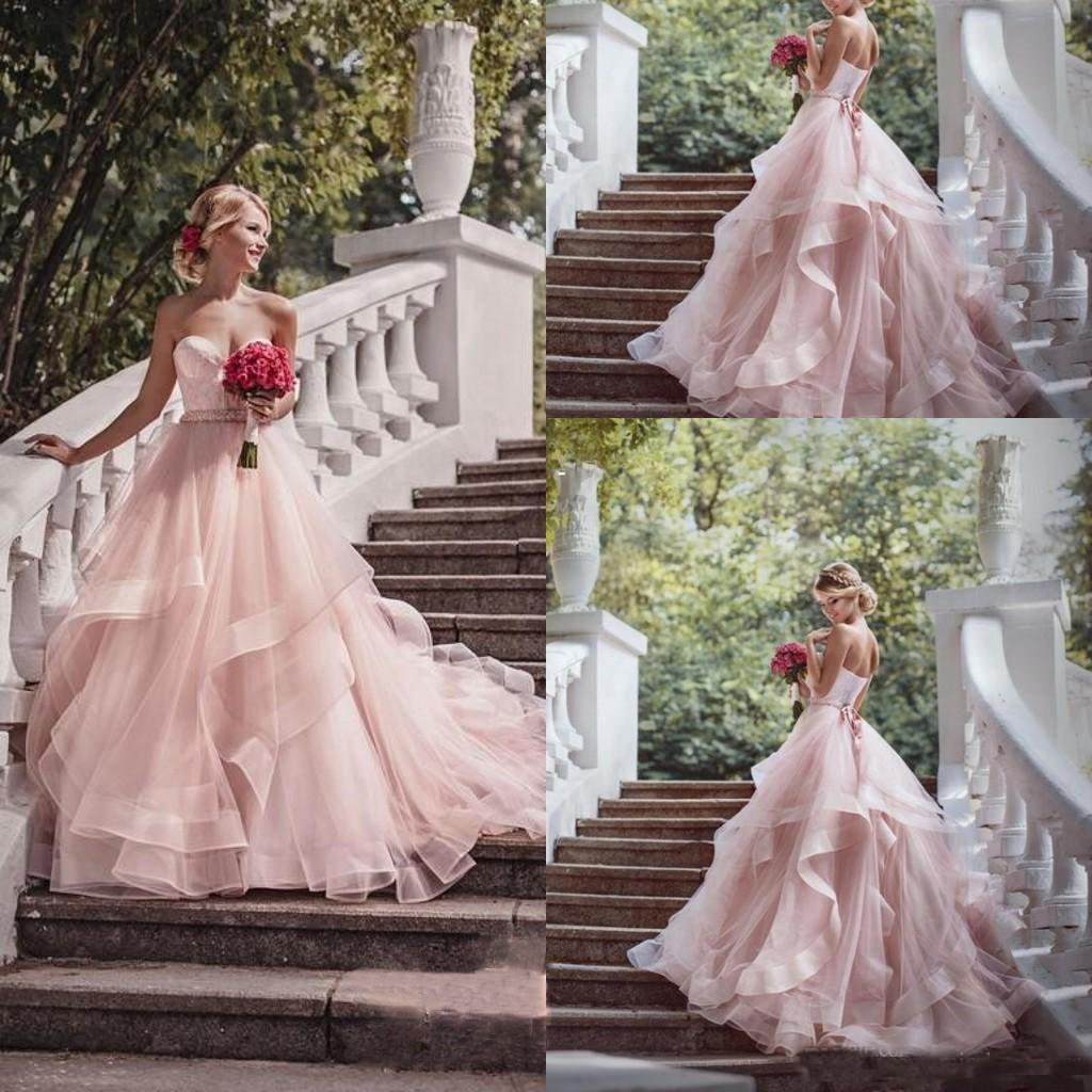 New Blush Pink Sweetheart A-Line Wedding Dresses Ribbon Beads Princess Bohemian Bridal Gowns Plus Size Custom Made Vestidos De Noiva