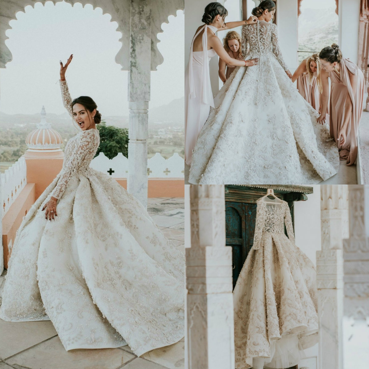 Embroidery High Low Wedding Dresses Bridal Gowns Lace Beads A Line Robe De Mariee Custom Made Jewel Neck Long Sleeve Wedding Gowns