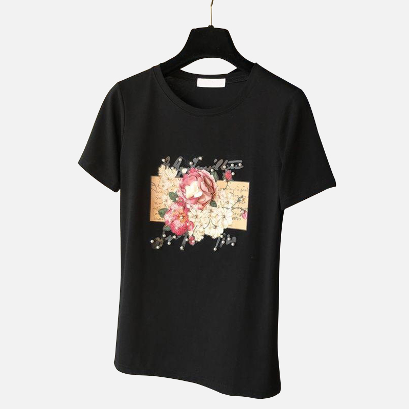 Beading Women Pearl Appliques T-shirts 3D Tops O Neck Short Sleeve Female t shirt Spring Summer Casual Loose Lady Tshirts HQ80, White
Beading Women Pearl Appliques T-shirts 3D Tops O Neck Short Sleeve Female t shirt Spring Summer Casual Loose Lady Tshirts HQ80, White