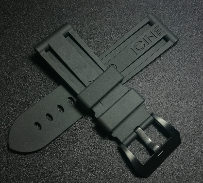 Watch Bands 22mm 24mm 26mm Black Waterproof Silicone Rubber watchband Panerai strap for PAM111 Buckle Logo tools