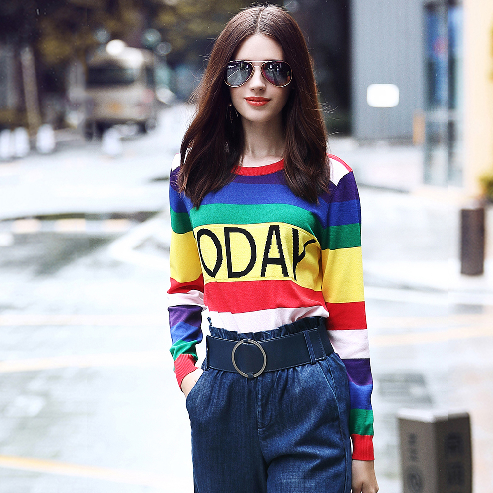 Fashion Women Striped Harajuku Candy Colors pullover Sweater Kawaii viscose pull Casual Tee Lady Cute Tops B-172MX190928