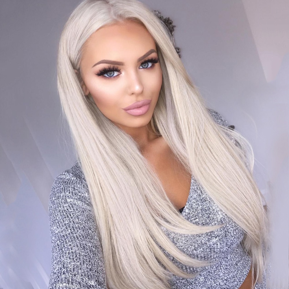 Preplucked 150% Ash Blonde 360 lace brazilian Wigs 13X4 Straight Lace Front Wig Transparent Lace synthetic Wigs heat resistant for Women