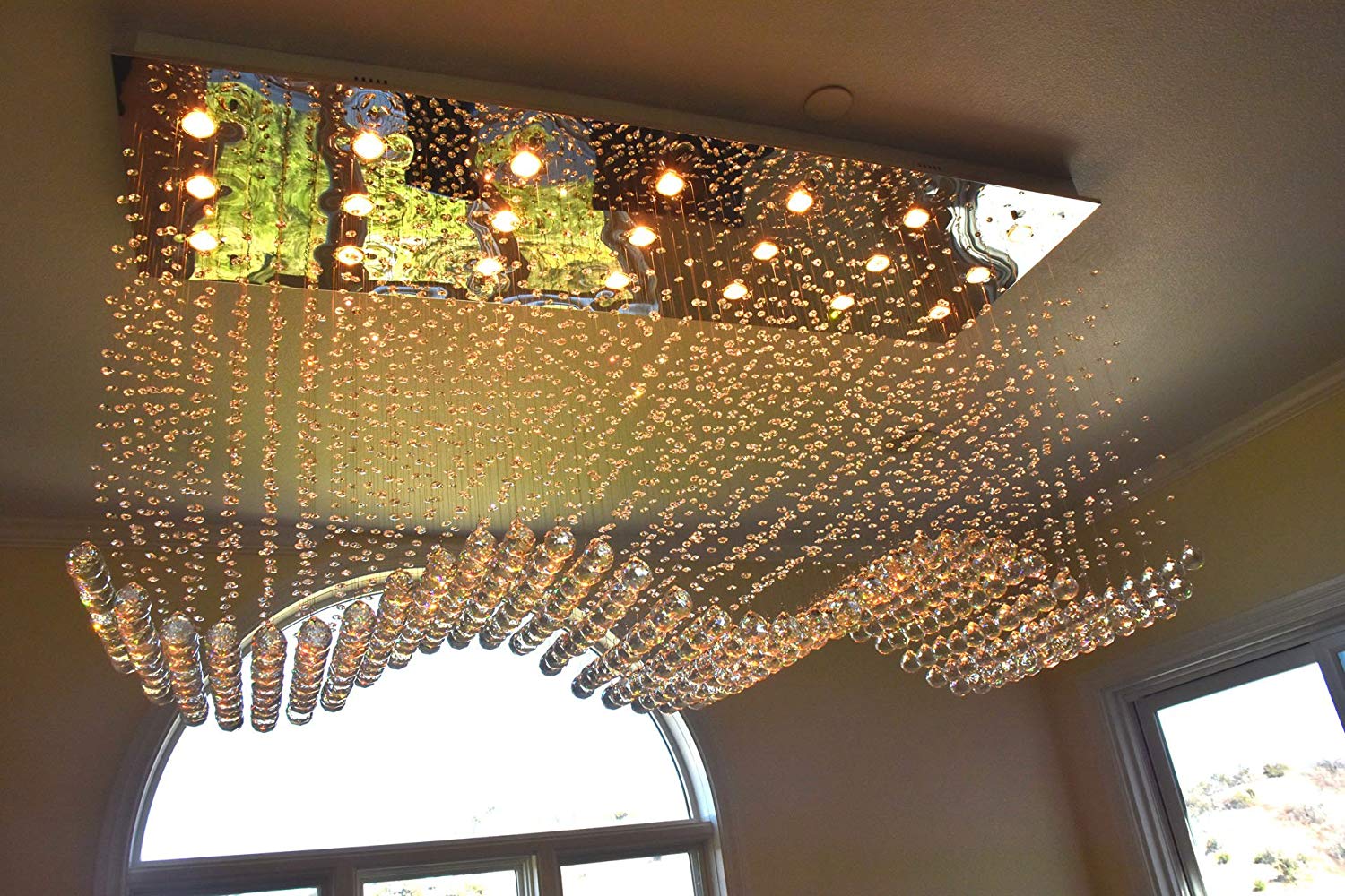 Contemporary Rectangle Crystal Chandelier Lighting Raindrop Flush Ceiling Light Fixture for Dining Room Lobby Kitchen Island