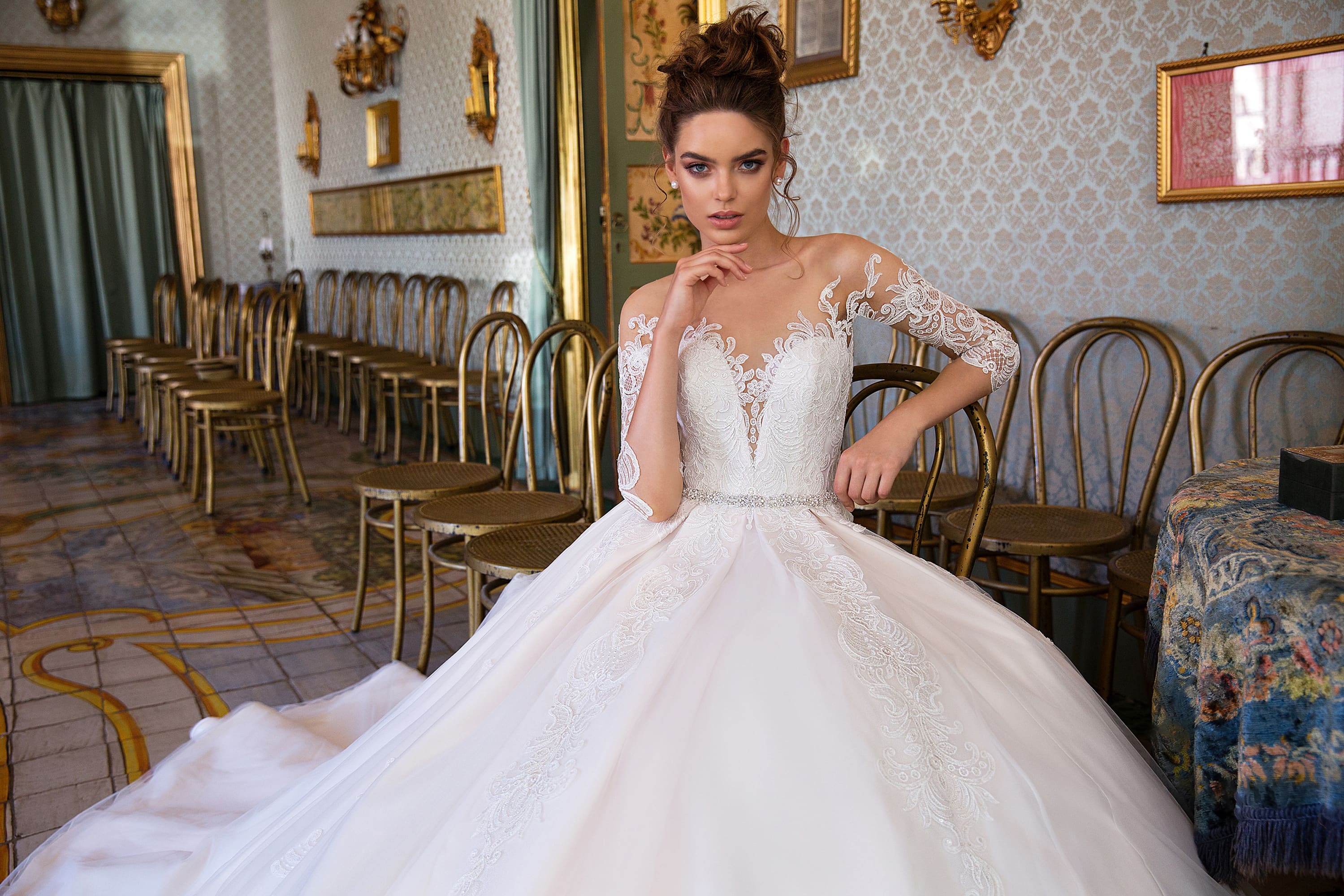 Lussanobridal Beach Wedding Dresses Sheer Neck 3/4 Sleeves Lace Bridal Gowns Boho Plus Size Wedding Dress vestido de novia