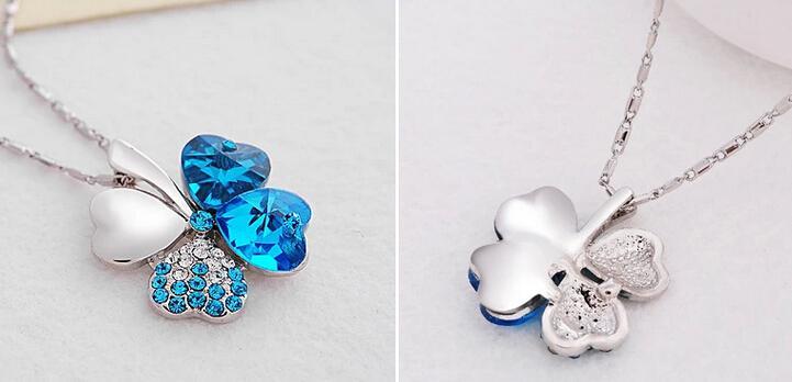 2020 925 Silver Necklace Jewelry Real Austria Crystal Sweet Style Four Leaf Clover Pendant Necklace Jewelry For Women Wedding Gift 5 Colors