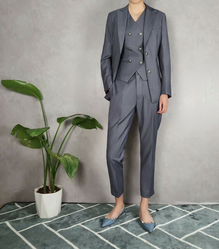 Vintage Gray Mother of the Bride Suits 3 Pieces Long Sleeve Formal Outfit For Weddings Tuxedos Blazer (Jacket+Vest+Pants)