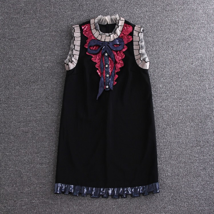 Embroidered Dress Quality Black White Lace Dress With Embroidery Summer Elegant Bow Sequined Dresses