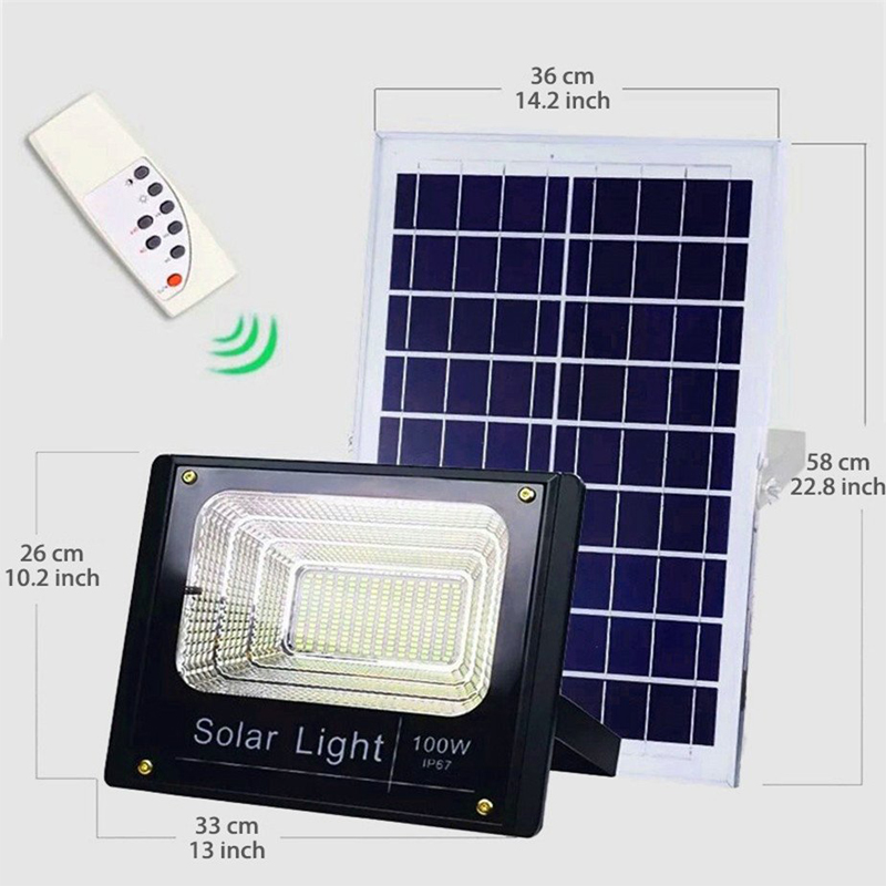Solar Street Lamp Powered Flood Lights 60W 100W IP67 Wall lighting with Remote Control Security Lighting for Yard Garden Gutter Garage