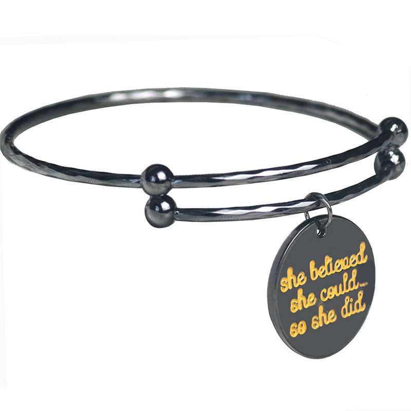 Fashion women's lettering bangle motivational letter bracelet six-sided rhombus shape adjustable size bracelet