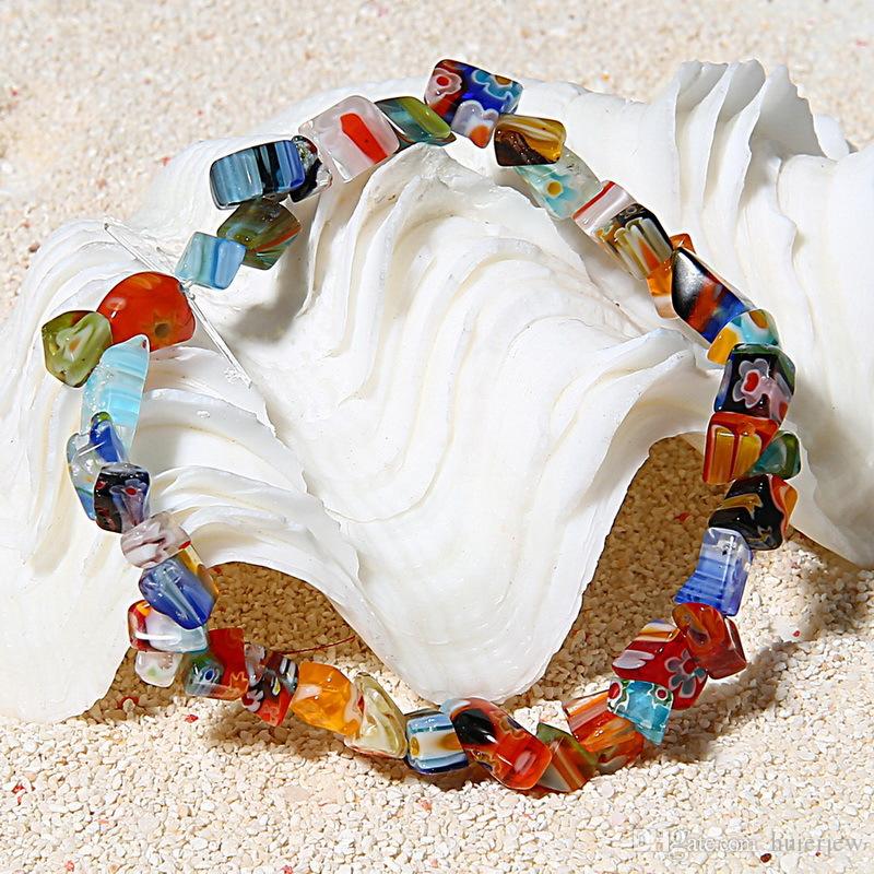 Wholesale-Bangle Charm Bracelets Gemstone Bead Crystal Millefiori Glass Quartz Chip Stretchy Bracelet Bangle