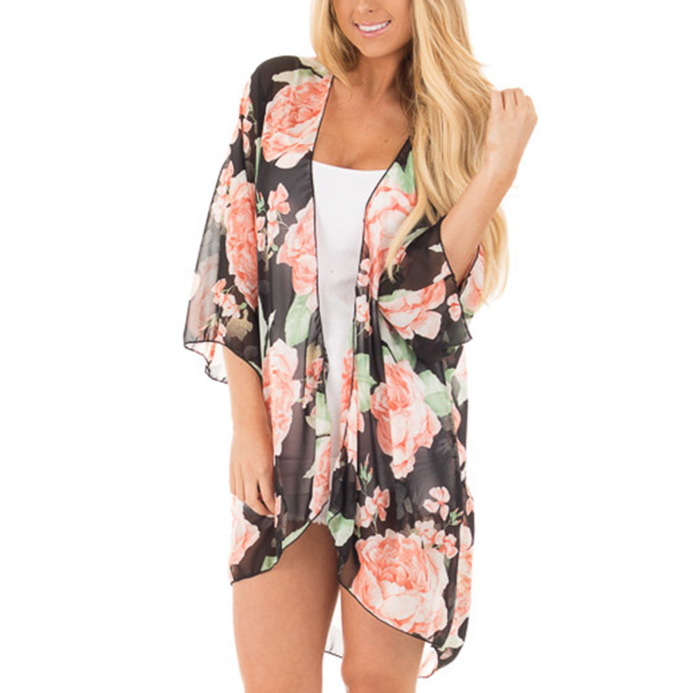 Women Shirt Kimono Boho Cardigan Vintage Floral Print Blouse Loose Shawl Cape Knits Bohemian Coat Jacket Two Color Y190510