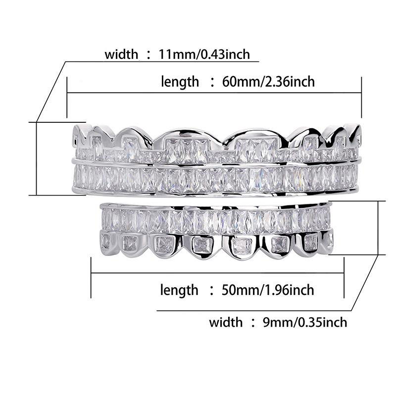 New Baguette Set Teeth Grillz Top Bottom Rose Gold Silver Color Grills Dental Mouth Hip Hop Fashion Jewelry Rapper Jewelry