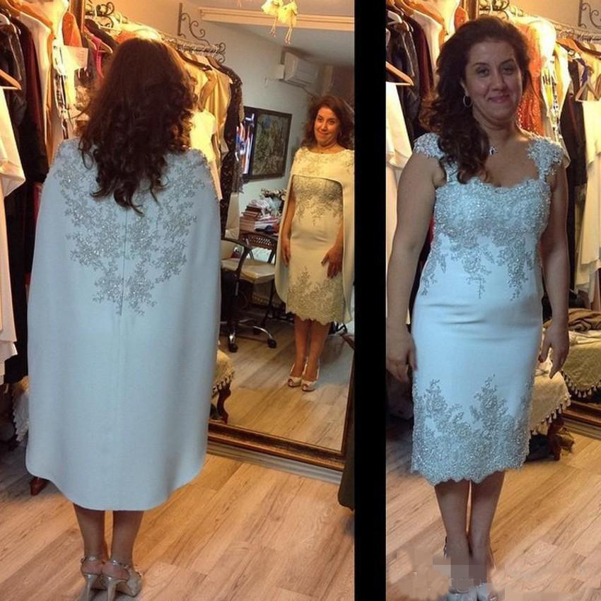 Gorgeous Silver Lace Appliqued Mother of the Bride Dresses With Cap Formal Dress Women Middle East Dubai Formal Mother's Gowns