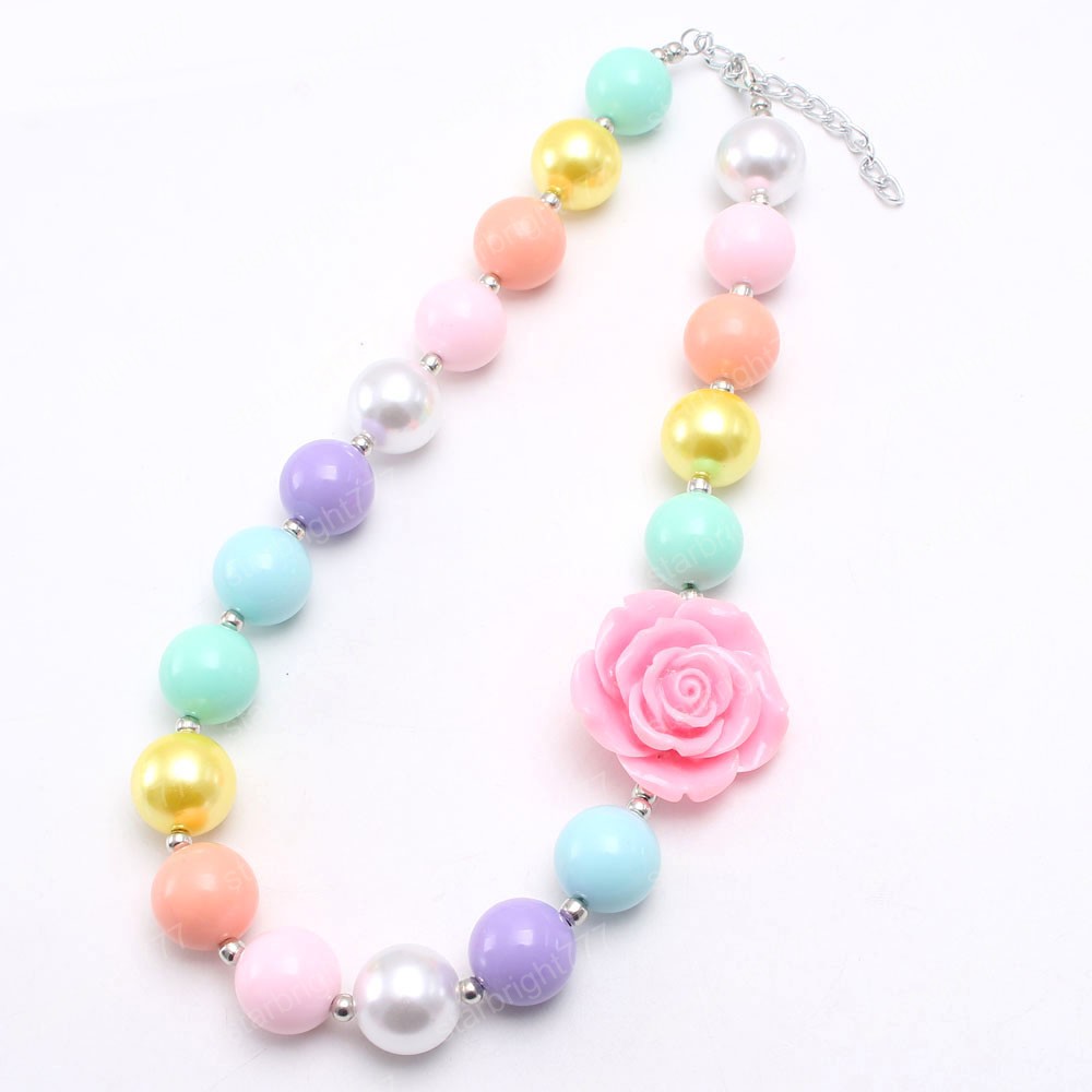 New Colorful baby girls chunky flower necklace diy beads bracelets for kids party gift handmade bubblegum jewelry