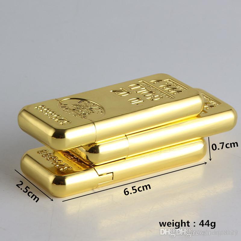 Arrival Cigarette Accessories Fashion New Gold Bar Torch Shape Butane Gas Unfilled Lighters Grinding Wheel Metal Lighter W260202