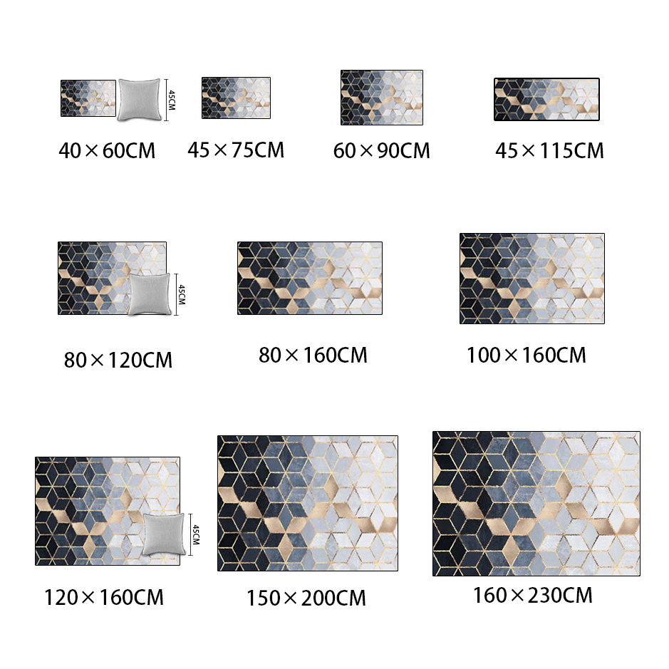 Fashion Modern Abstract Golden Black Grey Diamonds Door Foot Bathroom Kitchen Mat Living Room Bedroom Decorative Carpet Area Rug