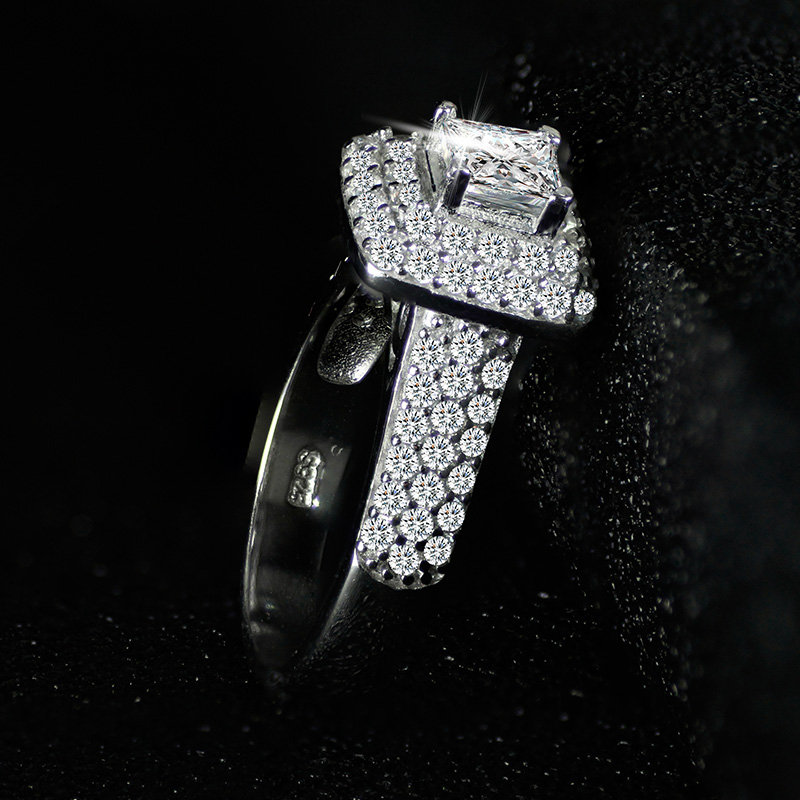 Sterg Sier Couple Rings | Princess Cut White Topaz & Pave CZ Bridal Jewelry