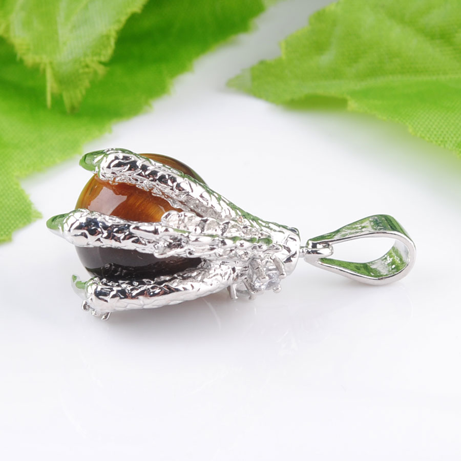 WOJIAER Natural Dragon Claw Pendant Round Tigers Eye Stones Pendulum Necklace For Men Women Jewelry Reiki Amulet Gift N3111