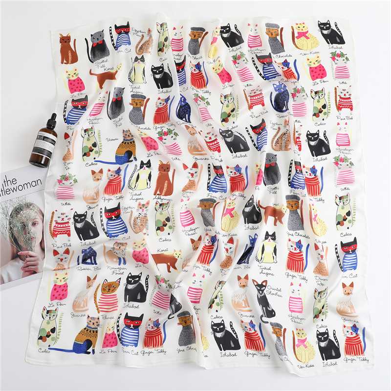 2020 Fashion Silk Scarf Women Neck Wraps Large Square Hijab Scarves Foulard Bandana Cat Print Shawls Headband
2020 Fashion Silk Scarf Women Neck Wraps Large Square Hijab Scarves Foulard Bandana Cat Print Shawls Headband