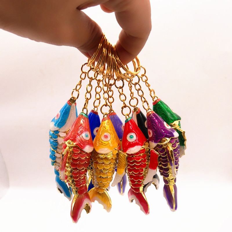 5.5cm 8.5cm Lifelike Sway Koi Fish Key chain Key ring Enamel Animal Carp Charm Keychain with box Fish Keyring gifts for wedding guest