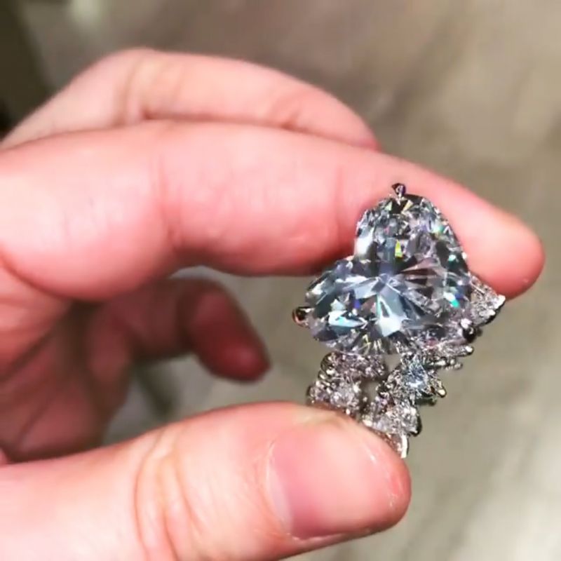 Size 5-10 Vintage Fashion Jewelry 925 Sterling Silver Heart Shape White Topaz CZ Diamond Gemstones Women Party Wedding Bridal Ring Set Gift