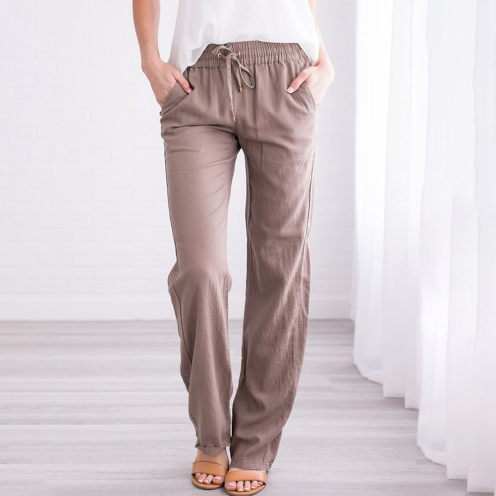 Vintage Causal Loose Cotton Linen Pants Women 2019 Straight Elastic Waist Long Trousers pantalon femme pantalones mujer