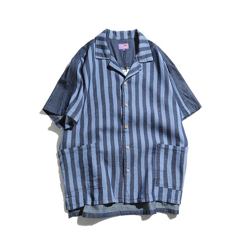Men Stripe Splice Denim Vintage Fashion Casual Short Sleeve Shirts Male Japan Style Streetwear Loose Hip Hop Shirts, C3341
Men Stripe Splice Denim Vintage Fashion Casual Short Sleeve Shirts Male Japan Style Streetwear Loose Hip Hop Shirts, C3341
