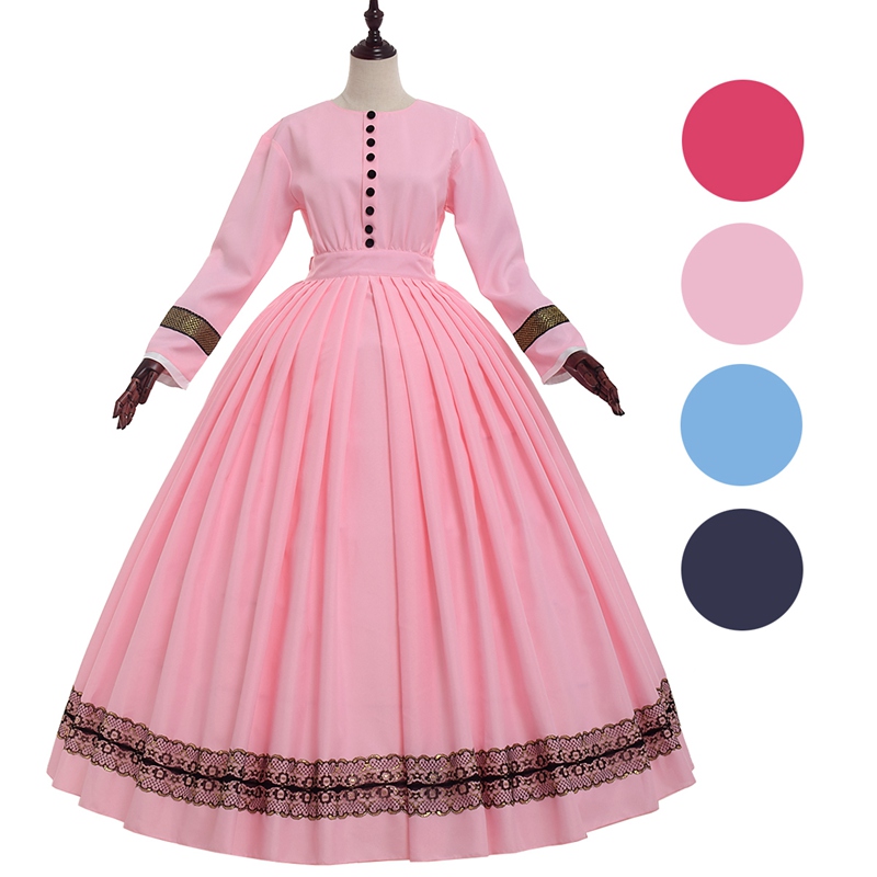 Victorian Ball Gown Prom Dresses Women Vintage 1860s Long Sleeve with Petticoat Wedding Carnival Cosplay Costume High Quality
