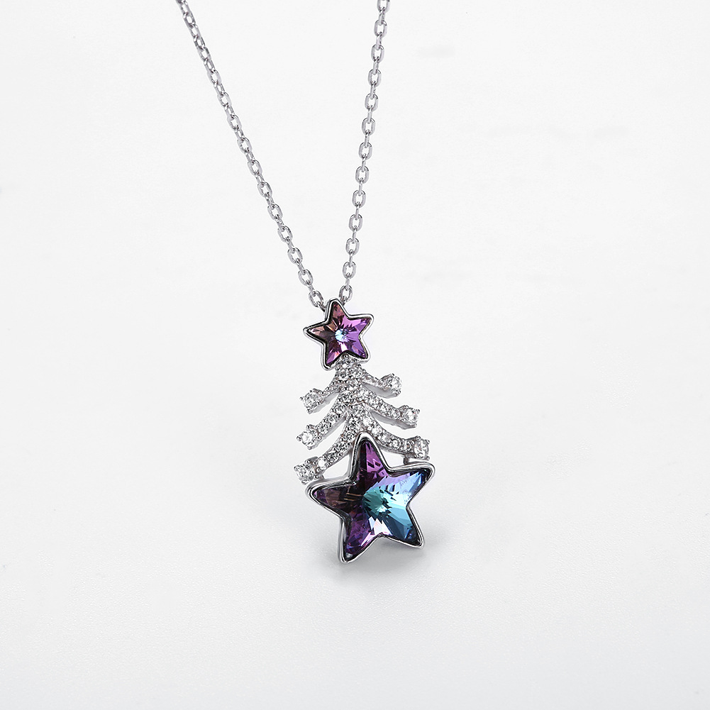 Fashion- sterling silver Christmas tree star crystal pendant necklace sterling silver collarbone chain