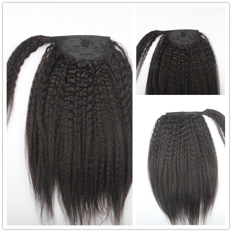 Human Hair Ponytail Kinky Straight Hairpieces Virgin Brazilian hair Iatian Yaki Straight Wrap Around Ponytails Hair extensions