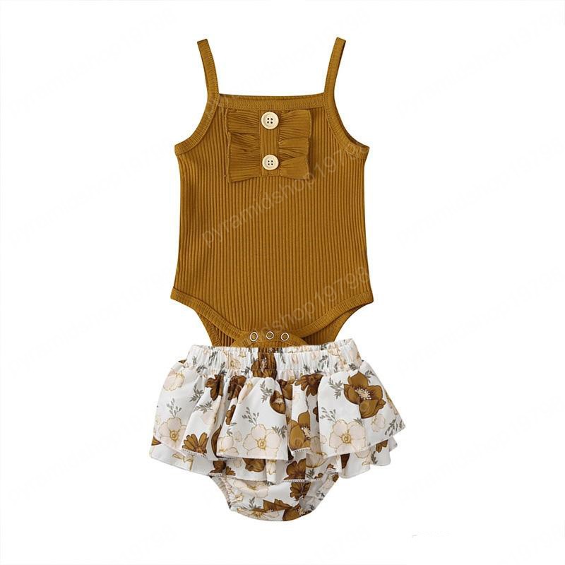 Baby Girl Ribbed Outfit Girls Summer flouncing Clothing Set Toddler Infant Vest Romper Shorts Skirt 2pcs Clothing