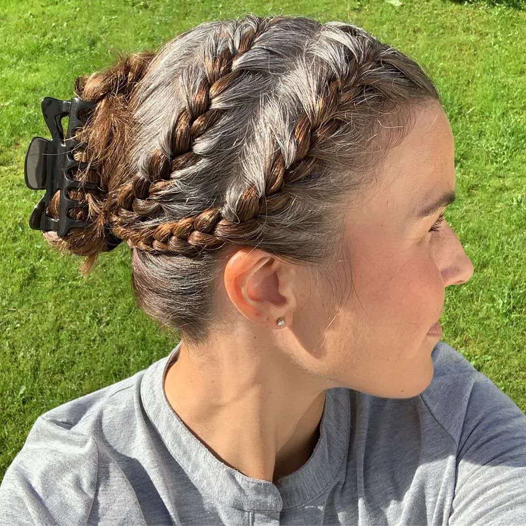 Silky straight grey hair ponytail hairpiece salt pepper Wraps with French braided european hair ponytail best quality 8A GRADE Silver grey