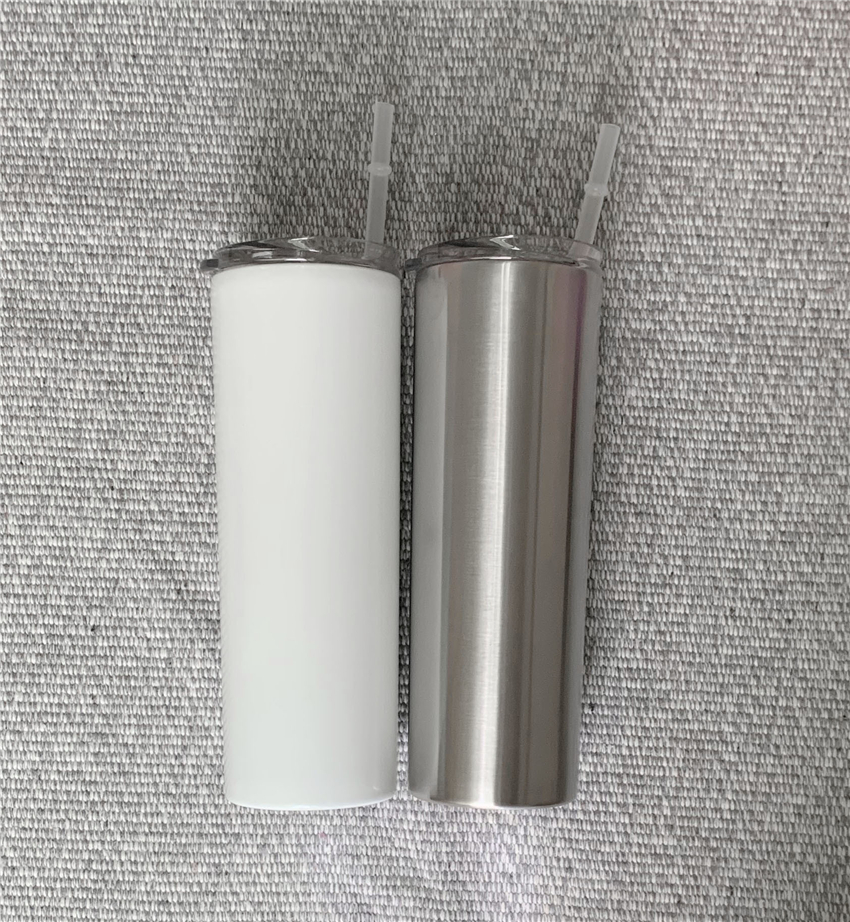 20oz Sublimation Straight Tumblers blank glossy matte glitter white silver Skinny tumbler with lid straw rubber bottom Stainless steel vacuum insulate
