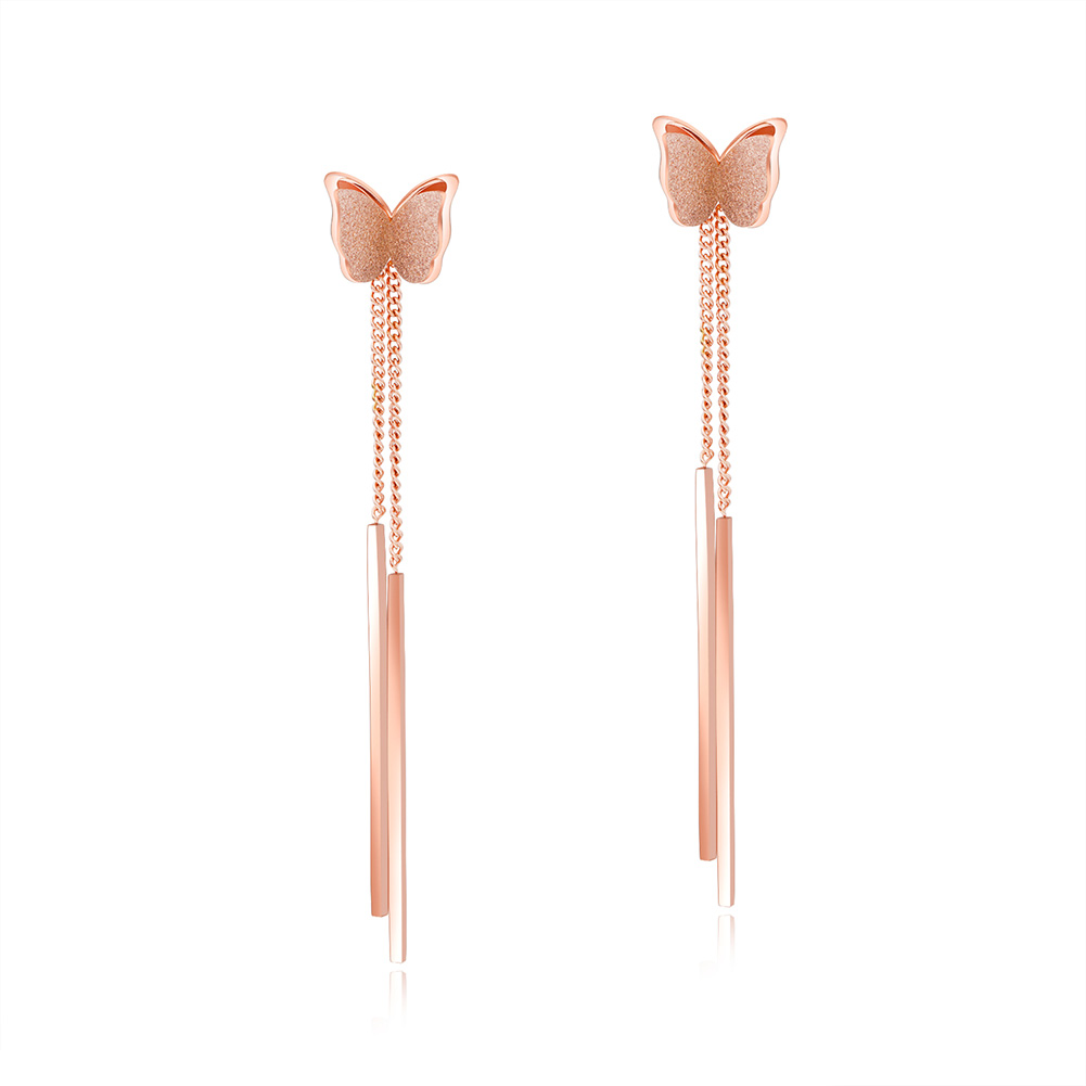 Charm Shining Scrub Butterfly Tasseel Drop Earrings Jewelry Stainless Steel 14K Gold Plated Earrings Women Girl's Gift