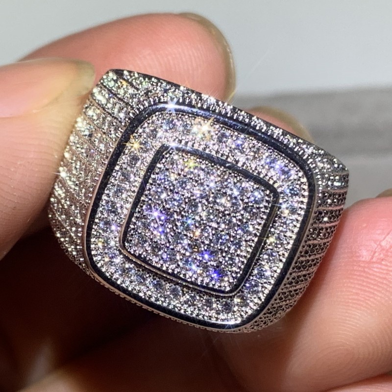 6 Style Luxury Male Jewelry 925 Stelring Silver Pave White Sapphire CZ Diamond Gemstones Wide Wedding Engagement Band Ring For Men Gift
