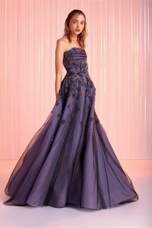 2021 Tony Ward Evening Dresses Strapless A Line Applique Beaded Sweep Train Prom Dress Party Wear Custom Made Red Carpet Gowns
