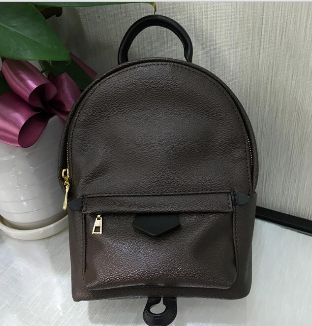 

High Quality designer leather mini women bag children backpack luxury famous fashion Springs Palm lady bag travel bag 41560 41561, Brown