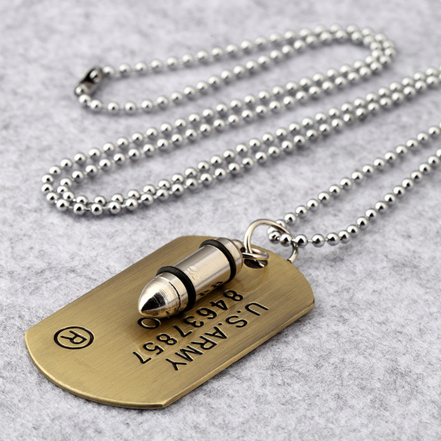 Men Card Dog s Pendant Necklace Stainless Steel 70cm Long Beads Jewelry Fashion Necklaces