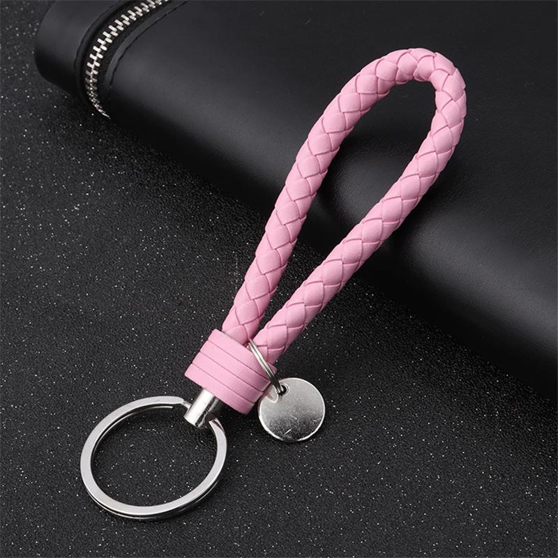 20pcs/Lot Braided Pu Leather Keychain With Disc Charm Diy Bag Pendant Key Holder Car Keyrings Men Women Key Chain Wholesale