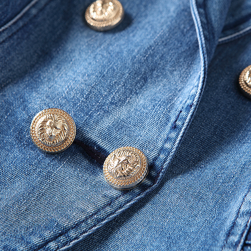 HIGH QUALITY New Fashion 2018 ner Blazer Women's Metal Lion Buttons Double Breasted Denim Blazer Jacket Outer Coat CJ191201
