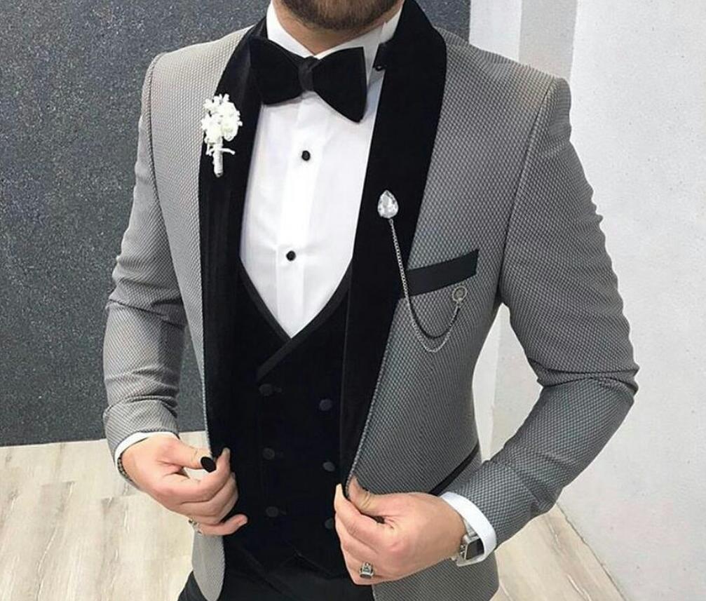 handsome mens suits three piece tweed suit herringbone shawl lapel custom made groom tuxedos wedding prom dress jacket pants vest