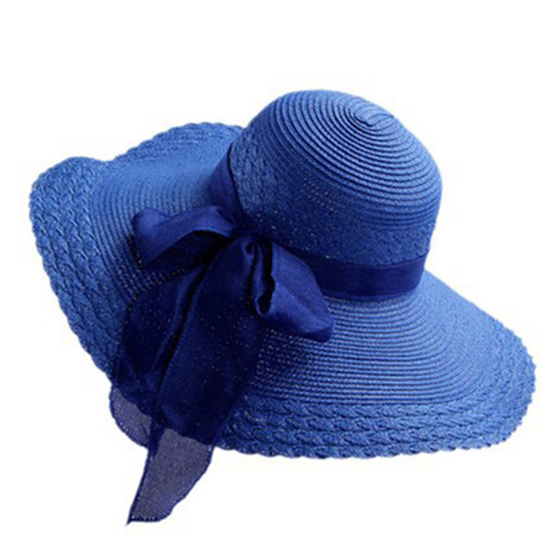 2020 New Wide Brim Summer Hats For Women Vacation Leisure Beach Hat Ribbon Bow Sun Visor Straw Hat Panama Woman's Sun Caps T200104