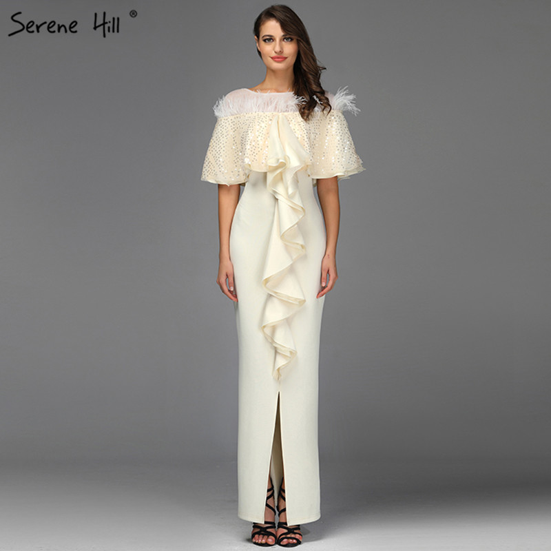 Ivory Feathers Sequined Mermaid Evening Dresses 2019 Sleeveless Shawl Yarn Evening Gowns Design Serene Hill QA8039
Ivory Feathers Sequined Mermaid Evening Dresses 2019 Sleeveless Shawl Yarn Evening Gowns Design Serene Hill QA8039