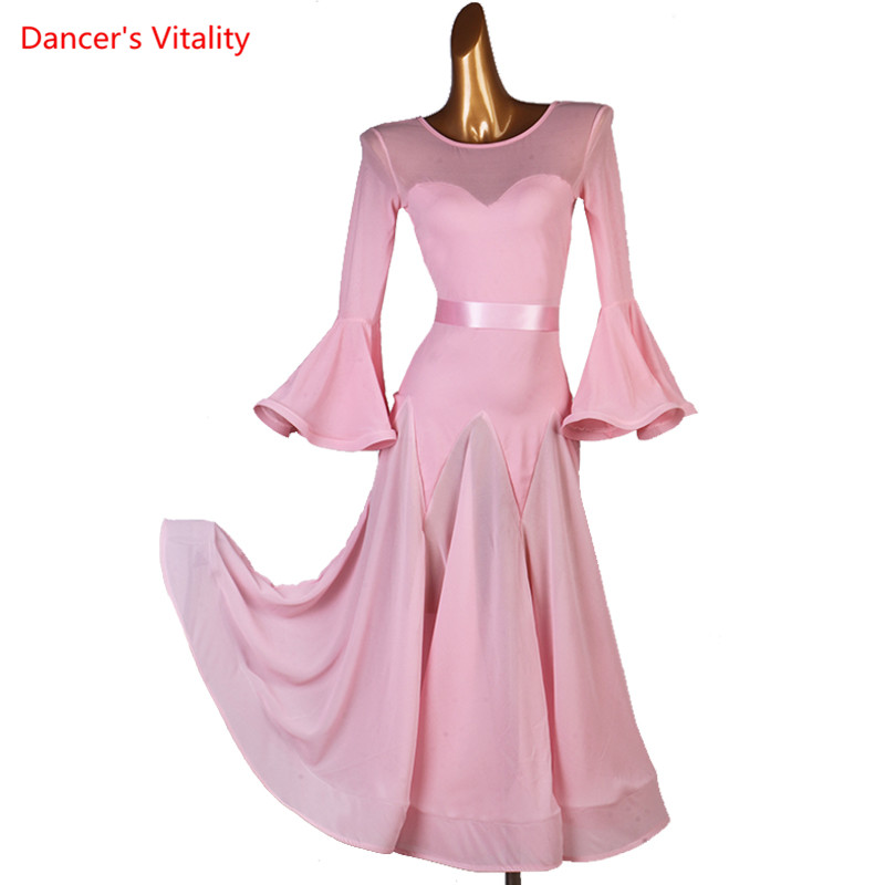 New Lace Ballroom Dance Dress For Woman Long Sleeves Waltz Tango Dance Dresses Standard Ballroom Dress Black