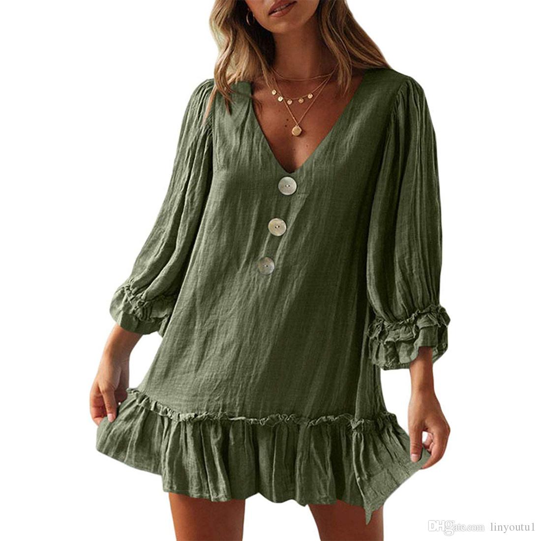 2020 Cotton Linen Fashion Summer Solid Strap Short Mini Dress Loose Dress Sundress Women's Casual Beach Party Dress Vestido de festa