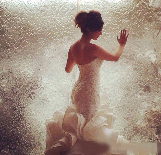 2020 Romantic Sexy Mermaid Wedding Dresses Lace Up Organza Chapel Train Lace Applique Bridal Gowns Custom Made Plus Size